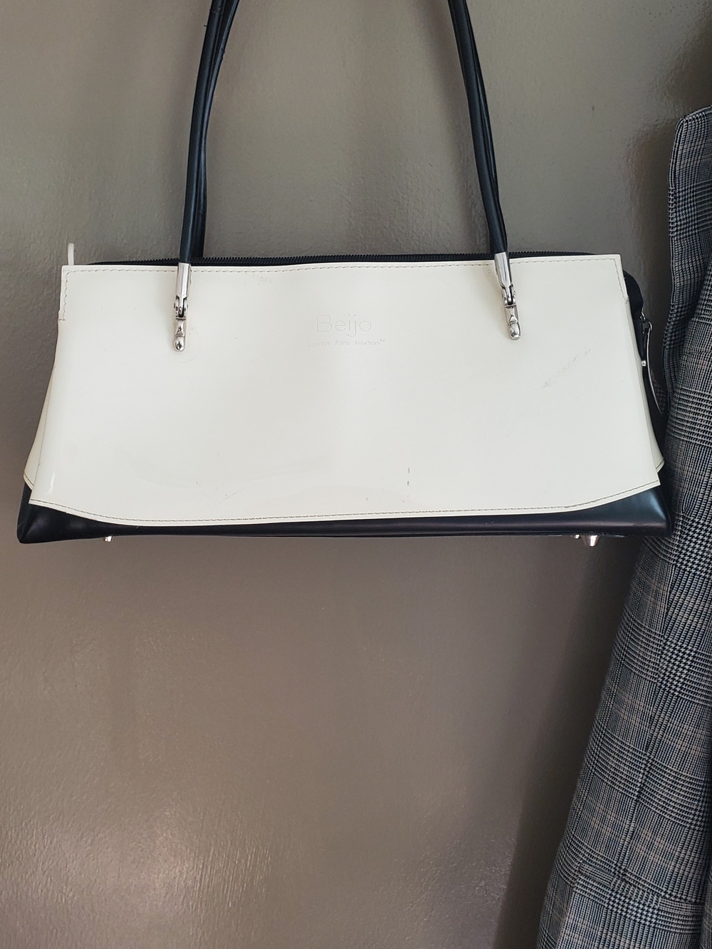 Beijo White and Black Two-Tone Leather Tote